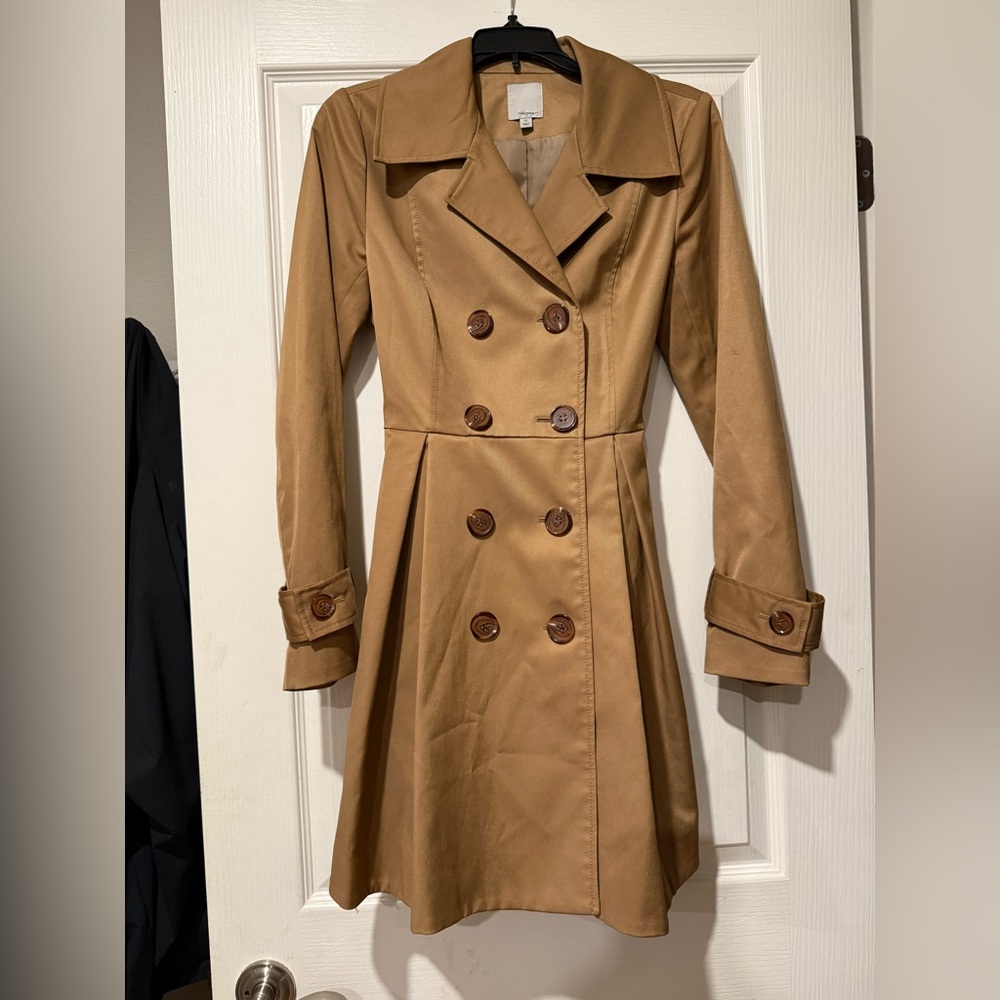 Halogen Tan Double-Breasted Trench Coat